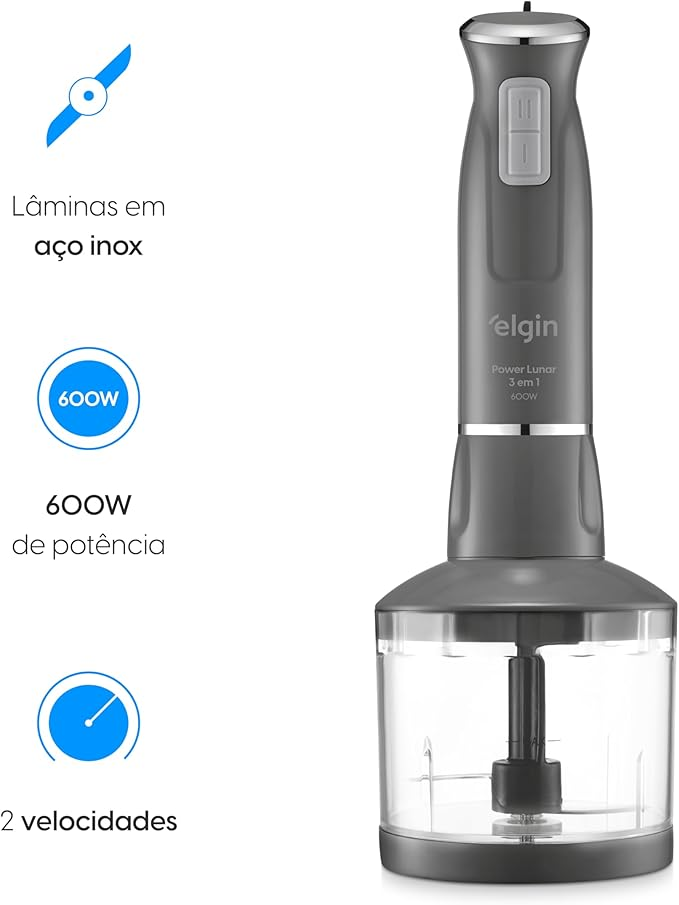 Mixer Power Inox 3 em 1 600W Elgin Lunar - Mixer, triturador e batedor