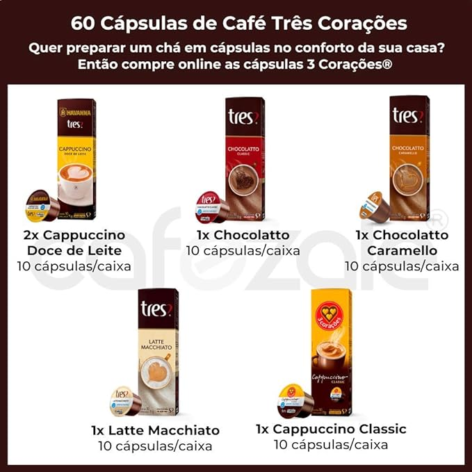 60 Cápsulas Três Corações, Bebida Cremosa
