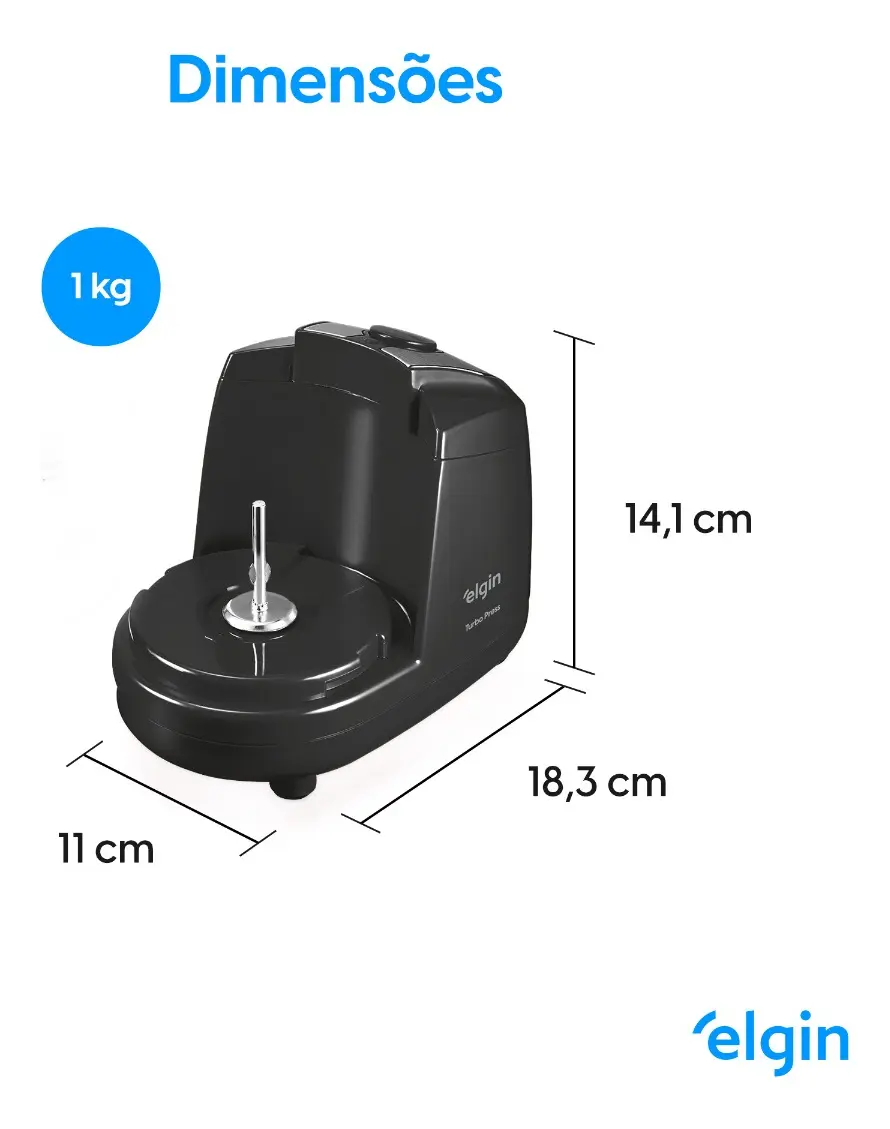 Mini Processador Elgin Turbo Press 400 mL Preto Para Cozinha