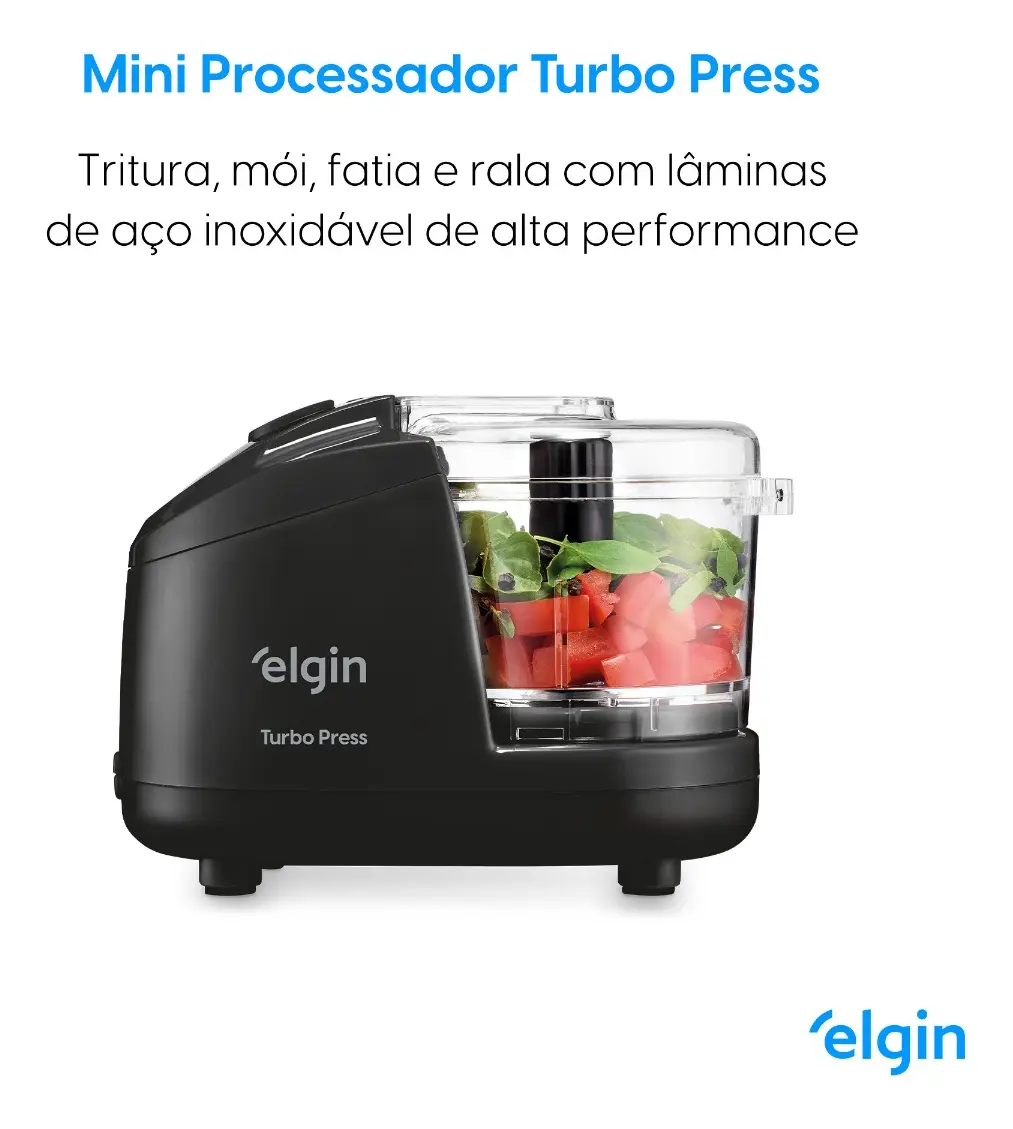 Mini Processador Elgin Turbo Press 400 mL Preto Para Cozinha